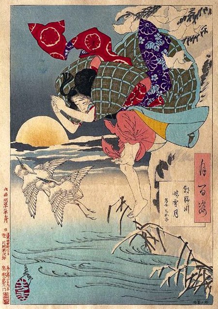 月岡芳年『月百姿 朝野川晴雪月 孝女ちか子』