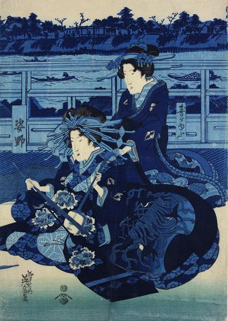 渓斎英泉の藍摺美人画