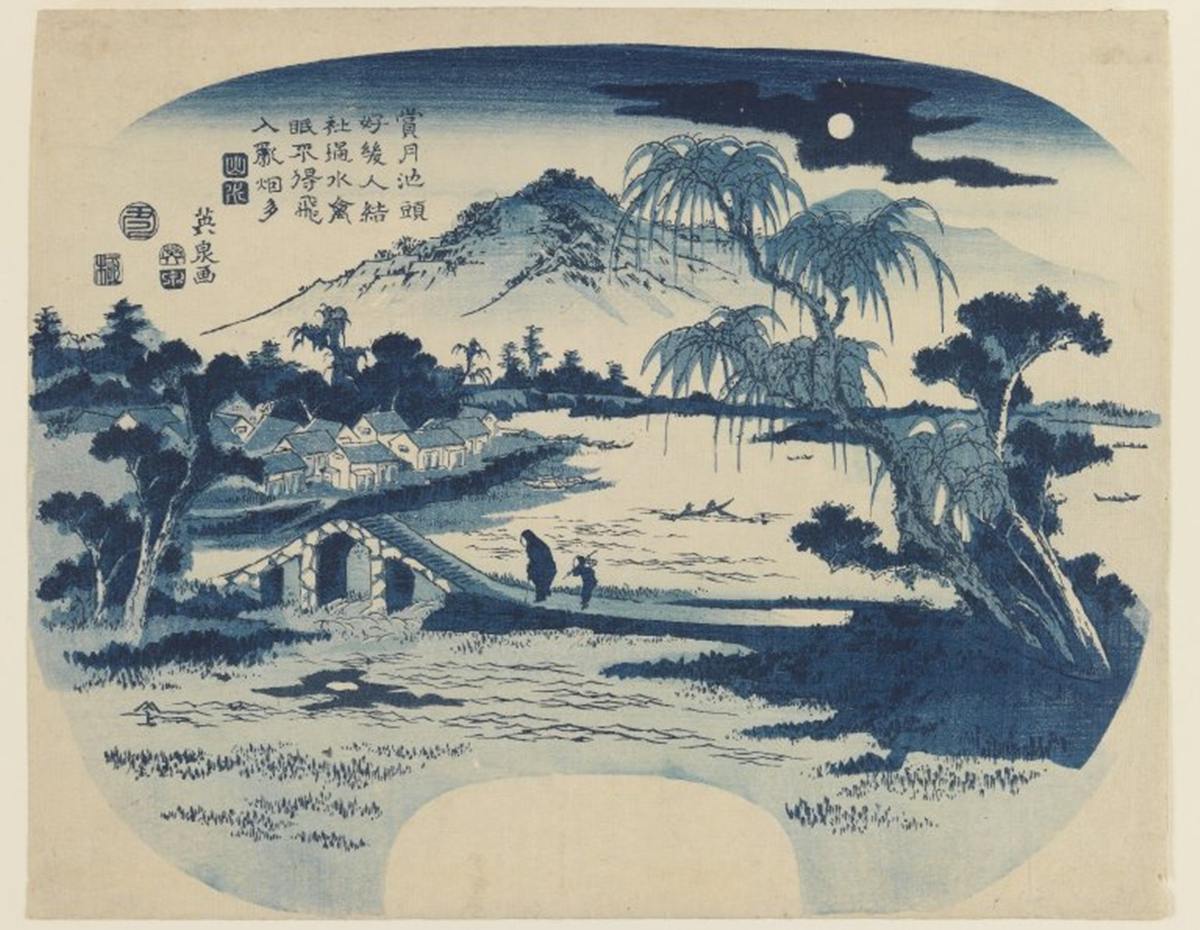 藍摺の団扇絵(渓斎英泉作)