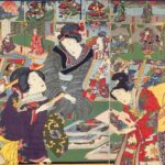 三代歌川豊国『今様見立士農工商 商人』｜江戸の絵草紙屋の店先に錦絵が並ぶ様子