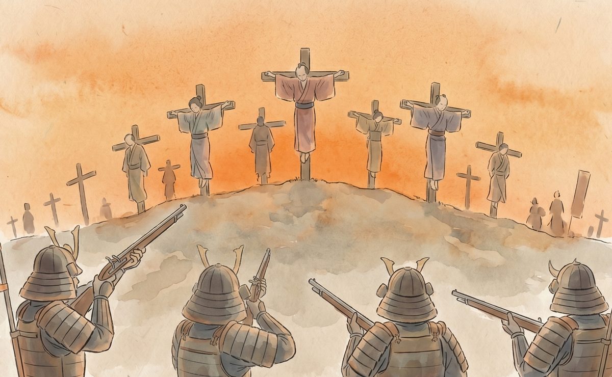 磔で鉄砲を撃たれるイメージイラスト