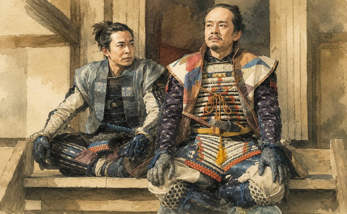 2人で話し込む豊臣兄弟イラストイメージ