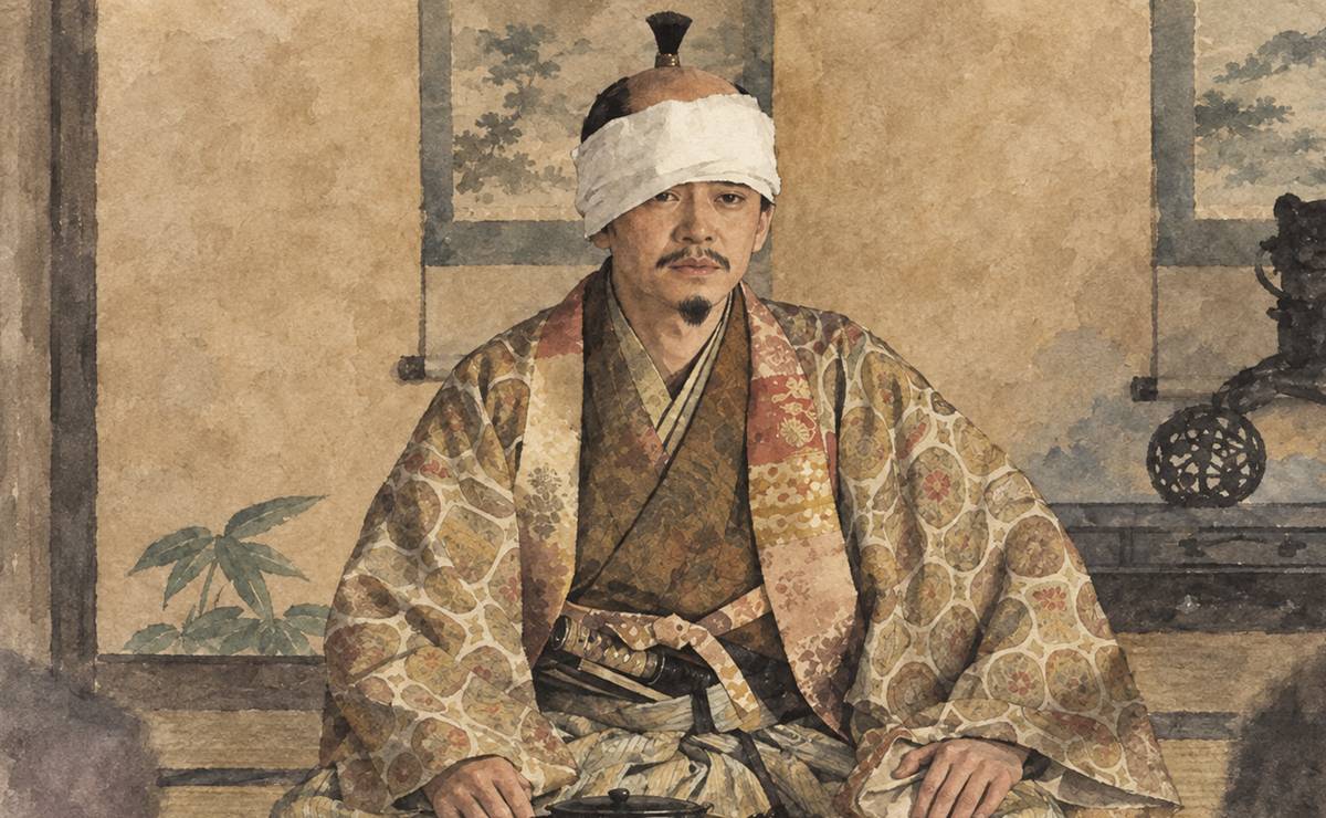 怪我をして布を巻く秀吉のイメージイラスト