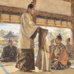 秀吉が家康に陣羽織を与えるイメージイラスト
