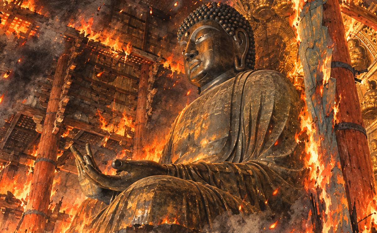 東大寺大仏炎上イメージイラスト