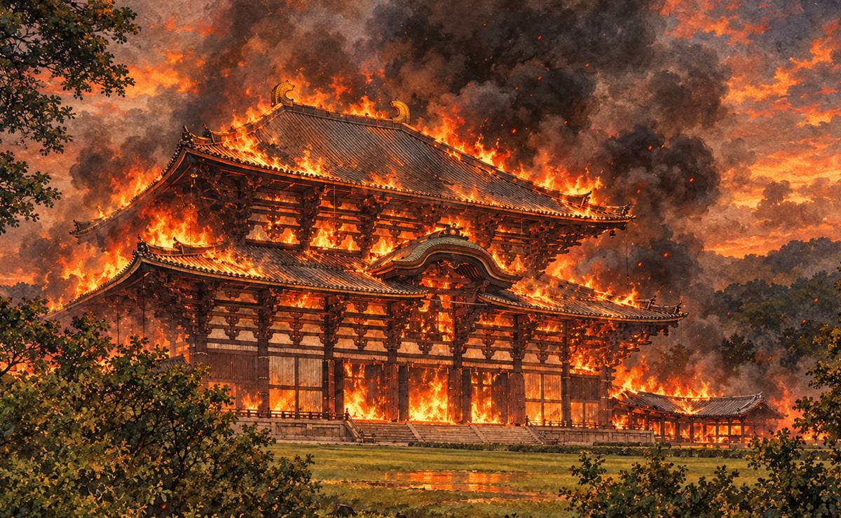 東大寺大仏炎上イメージイラスト