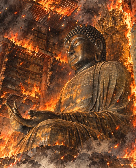 東大寺大仏炎上イメージイラスト